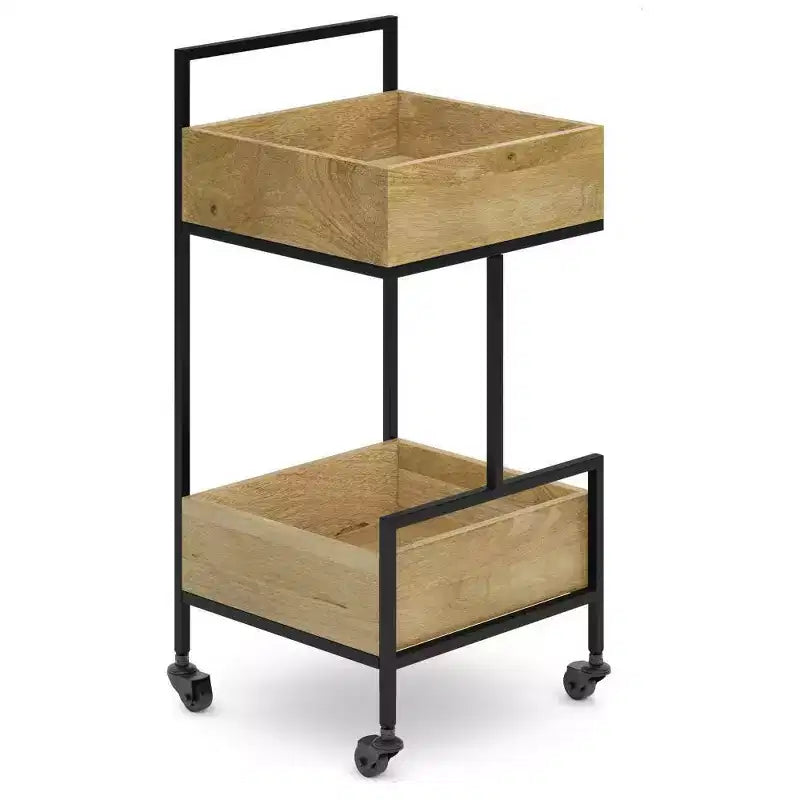 WyndenHall Felicity Bar Cart Natural : Contemporary Industrial Style, Mango Wood & Iron Frame, 33.5" Height