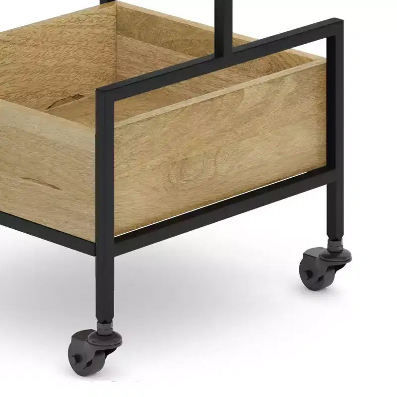 WyndenHall Felicity Bar Cart Natural : Contemporary Industrial Style, Mango Wood & Iron Frame, 33.5" Height