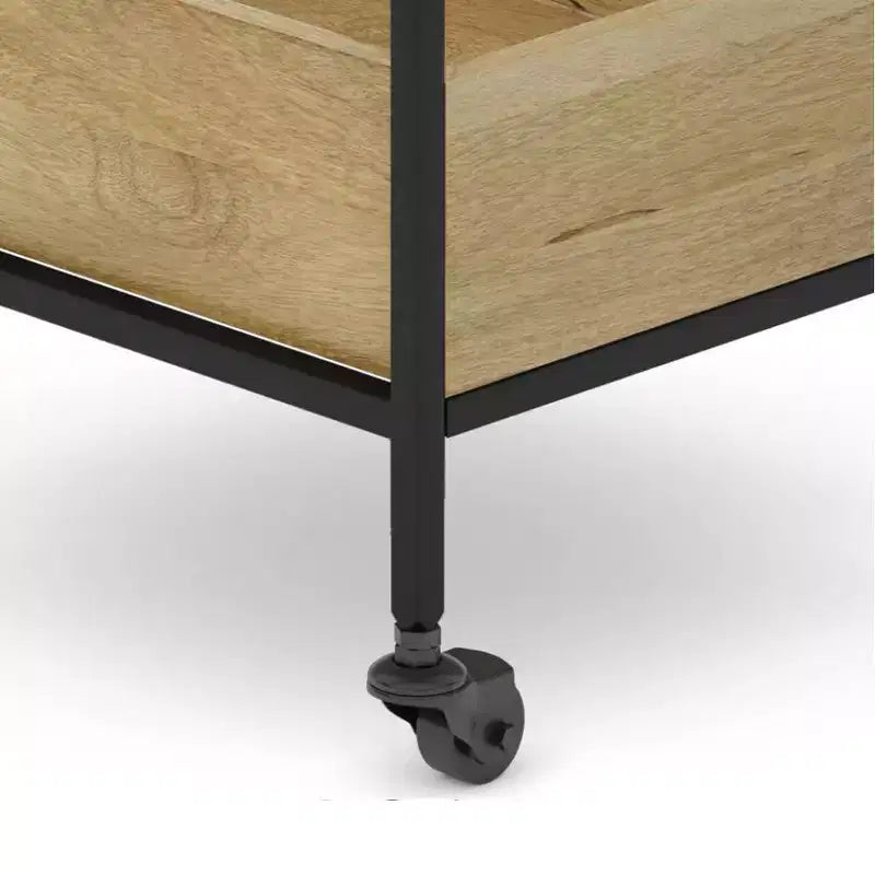 WyndenHall Felicity Bar Cart Natural : Contemporary Industrial Style, Mango Wood & Iron Frame, 33.5" Height