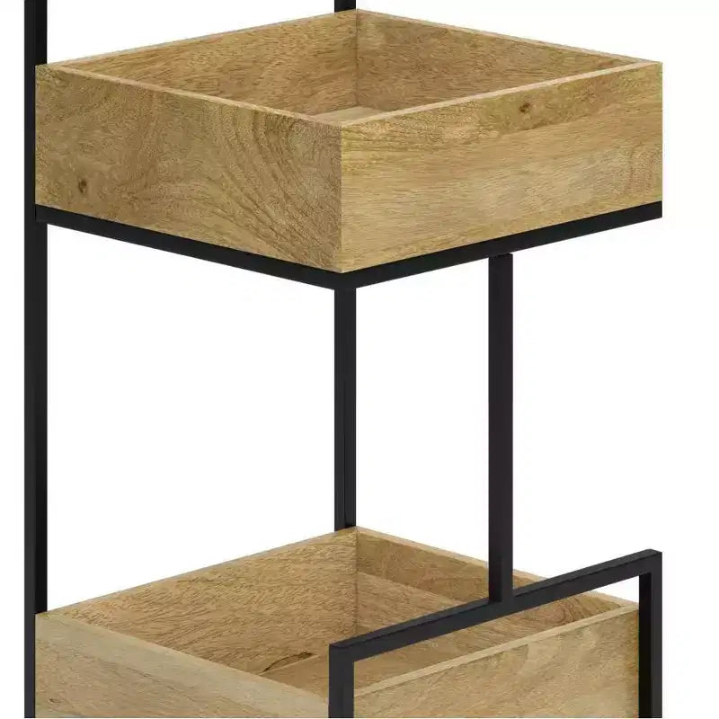WyndenHall Felicity Bar Cart Natural : Contemporary Industrial Style, Mango Wood & Iron Frame, 33.5" Height