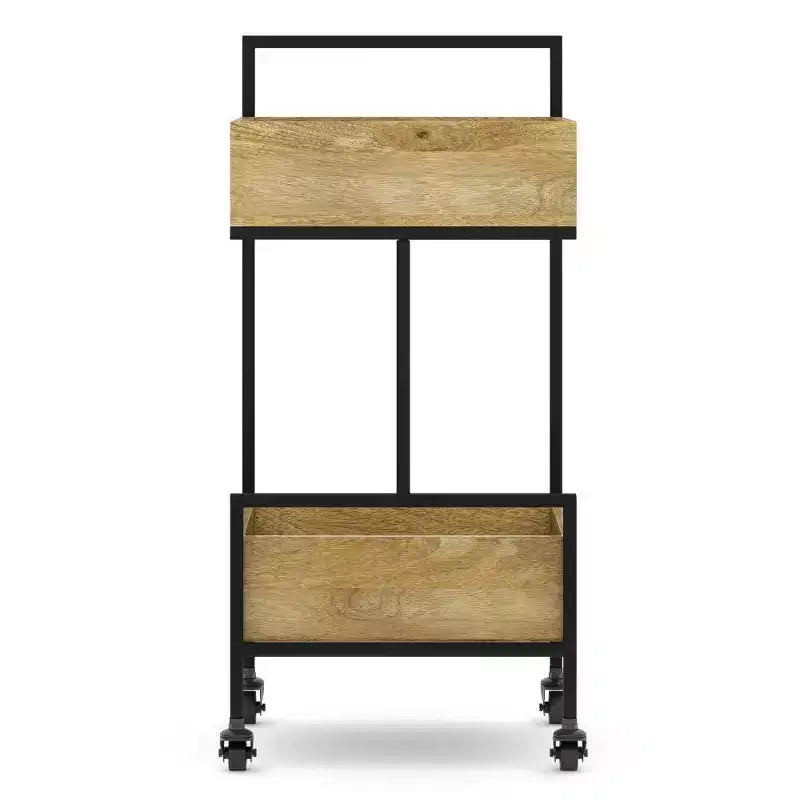 WyndenHall Felicity Bar Cart Natural : Contemporary Industrial Style, Mango Wood & Iron Frame, 33.5" Height