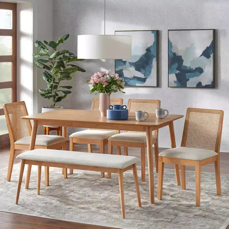 Buylateral Newington Mid Century Modern Bench Light Oak Beige