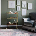 Moyer Bar Cart Cognac - WyndenHall: Gold Finish, 3-Tier Storage, Tempered Glass Shelf, Mobile