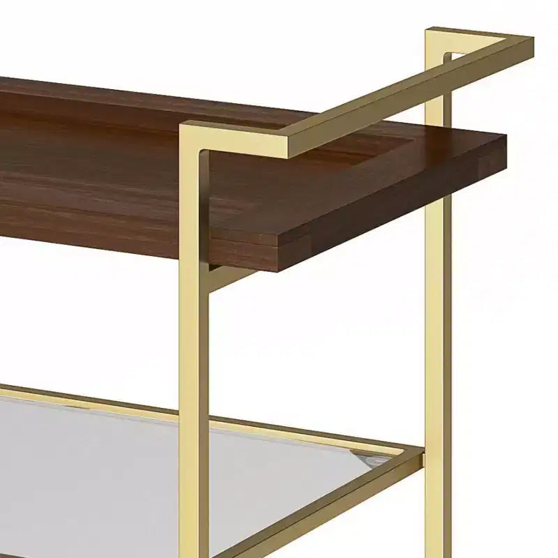 Moyer Bar Cart Cognac - WyndenHall: Gold Finish, 3-Tier Storage, Tempered Glass Shelf, Mobile