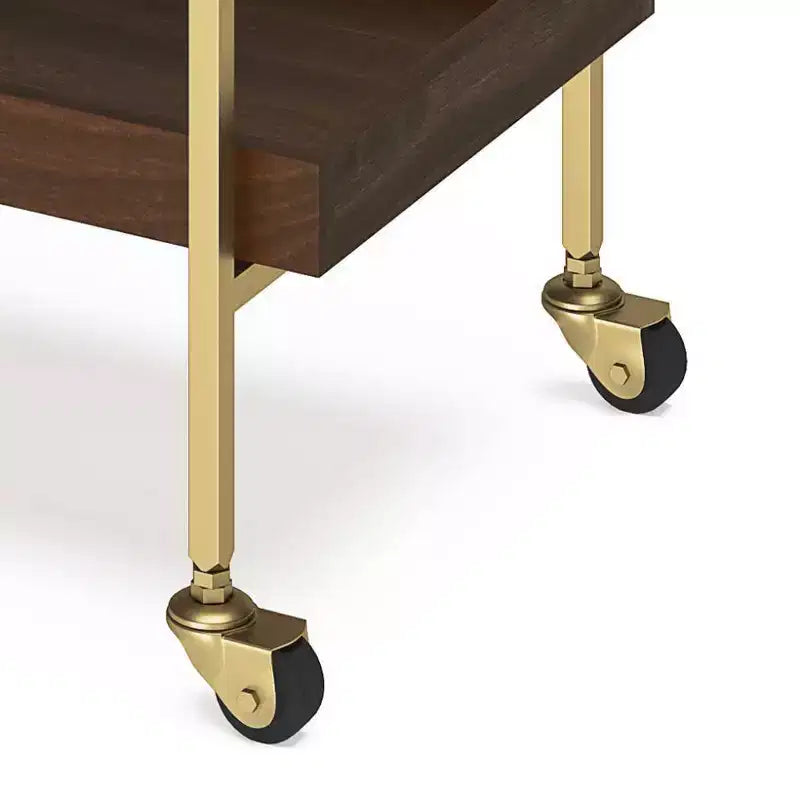 Moyer Bar Cart Cognac - WyndenHall: Gold Finish, 3-Tier Storage, Tempered Glass Shelf, Mobile