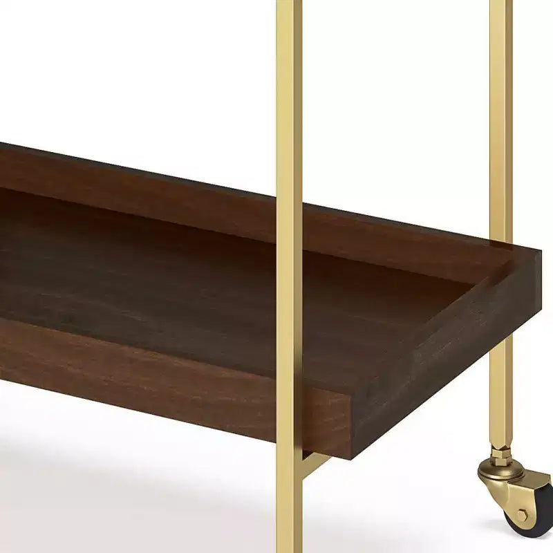 Moyer Bar Cart Cognac - WyndenHall: Gold Finish, 3-Tier Storage, Tempered Glass Shelf, Mobile