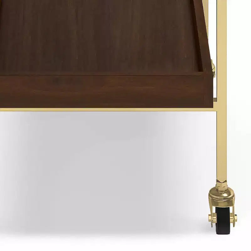 Moyer Bar Cart Cognac - WyndenHall: Gold Finish, 3-Tier Storage, Tempered Glass Shelf, Mobile