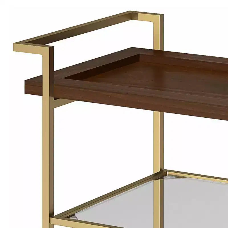Moyer Bar Cart Cognac - WyndenHall: Gold Finish, 3-Tier Storage, Tempered Glass Shelf, Mobile
