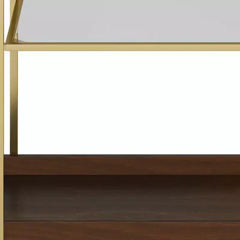 Moyer Bar Cart Cognac - WyndenHall: Gold Finish, 3-Tier Storage, Tempered Glass Shelf, Mobile