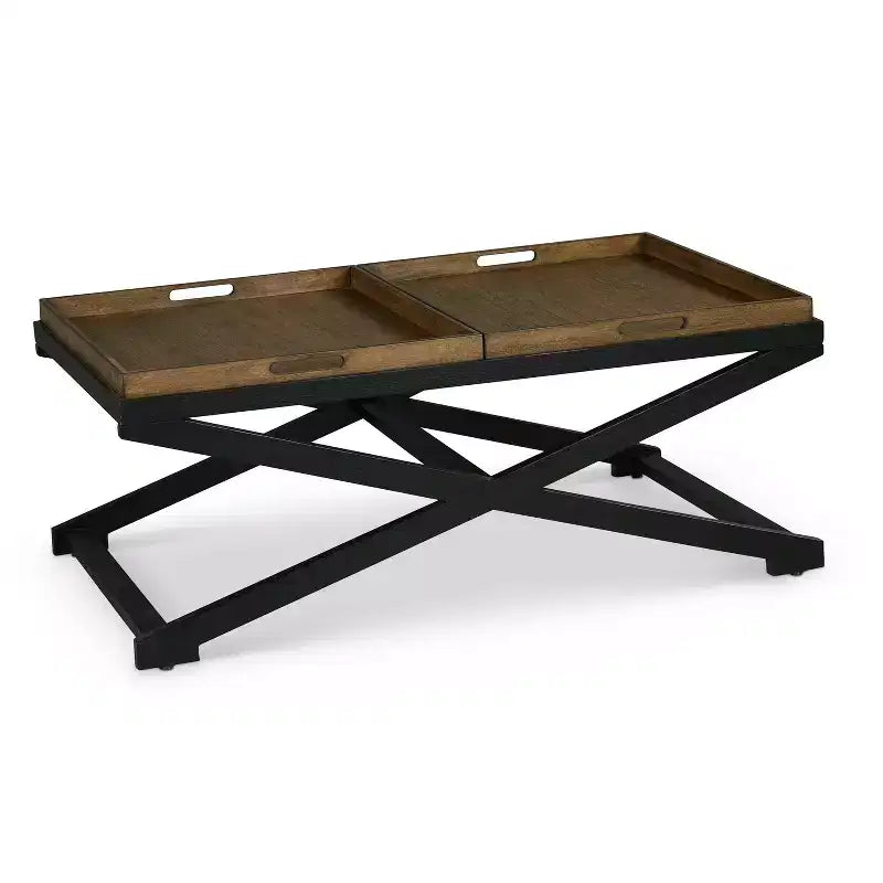 Topeka Cocktail Table Walnut/Black - Steve Silver Co.: Reversible Top, Transitional Style, Acacia Frame, 49" x 28" x 19"