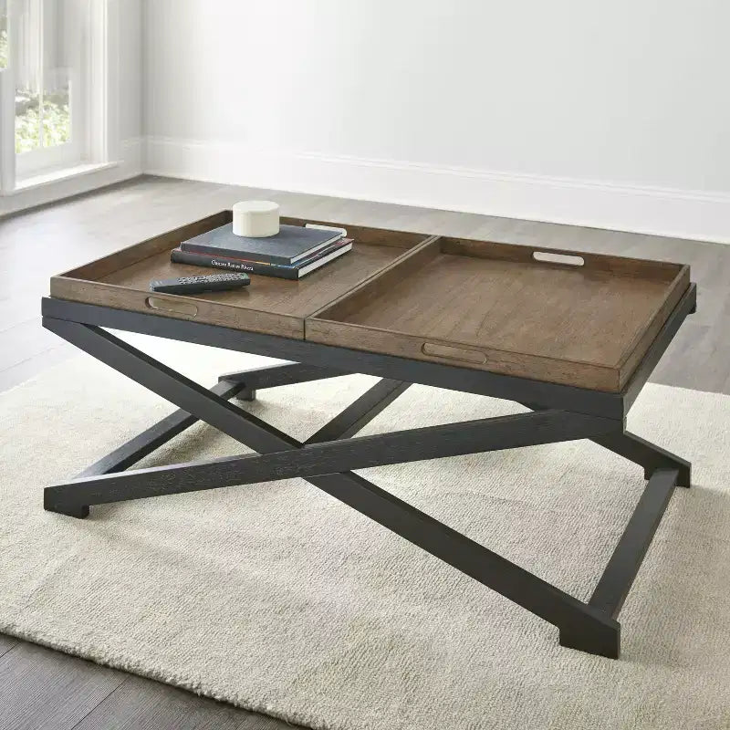 Topeka Cocktail Table Walnut/Black - Steve Silver Co.: Reversible Top, Transitional Style, Acacia Frame, 49" x 28" x 19"