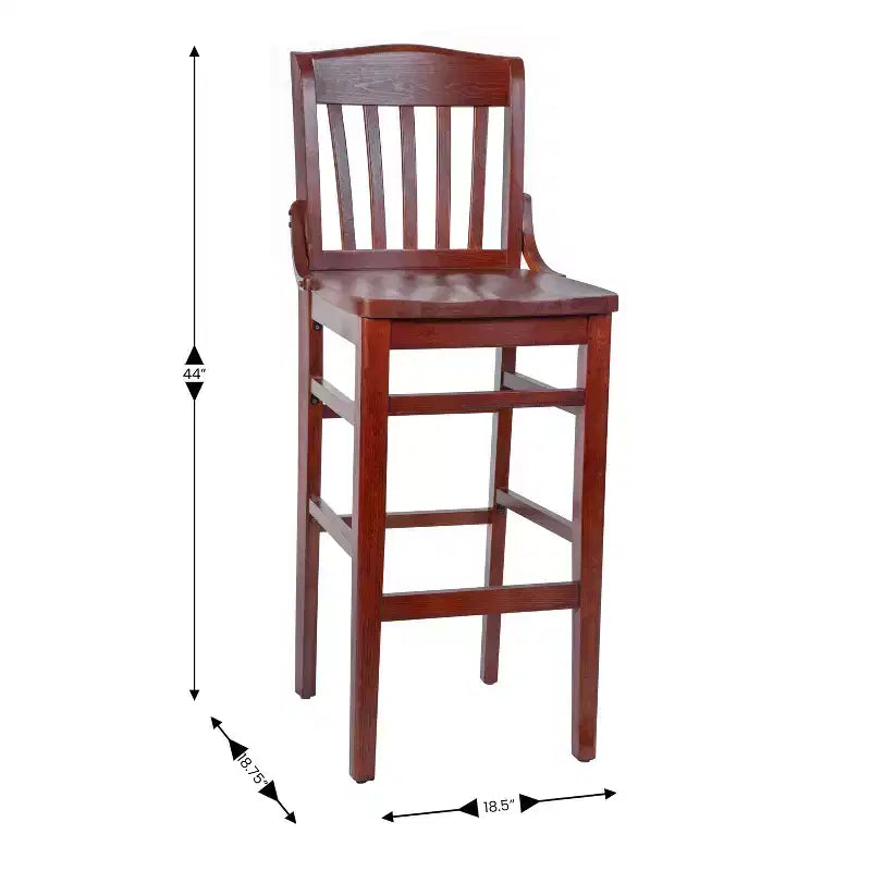 Flash Furniture 2 Pack HERCULES Series School House Back Mahogany Wood Restaurant Barstool