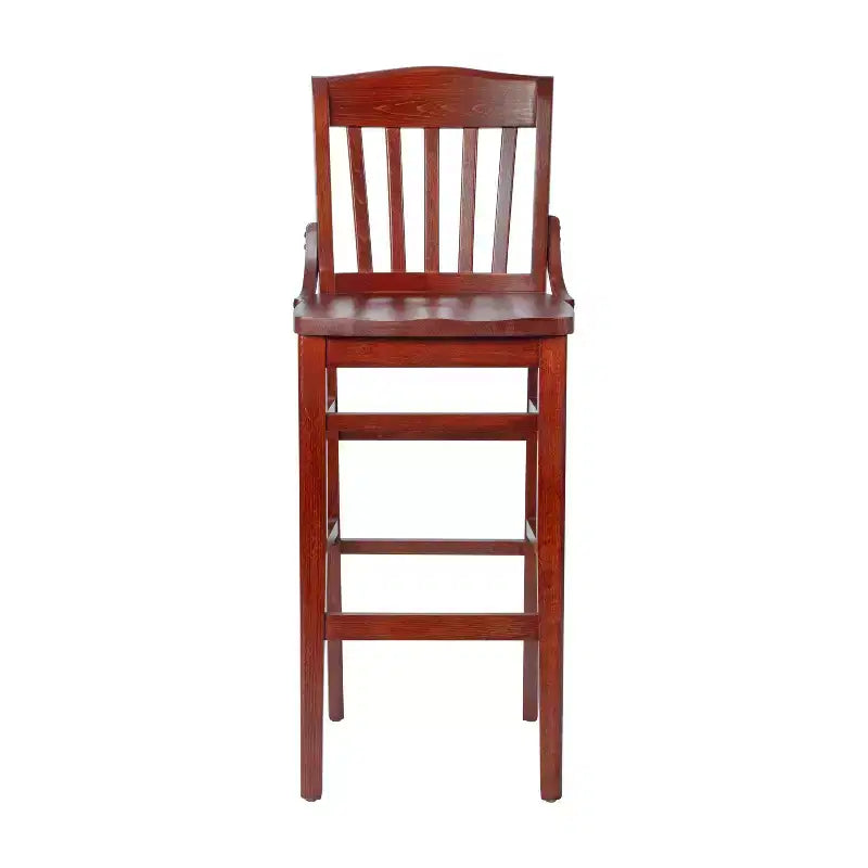 Flash Furniture 2 Pack HERCULES Series School House Back Mahogany Wood Restaurant Barstool
