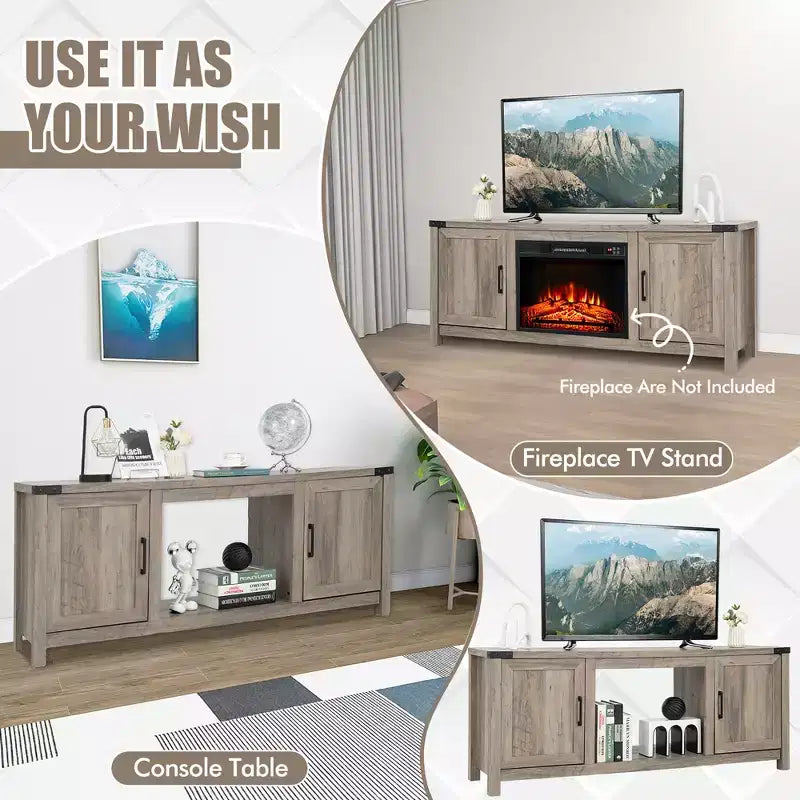 Costway 62'' Farmhouse TV Stand Entertainment Center for TVs up to 70 Inches Natural