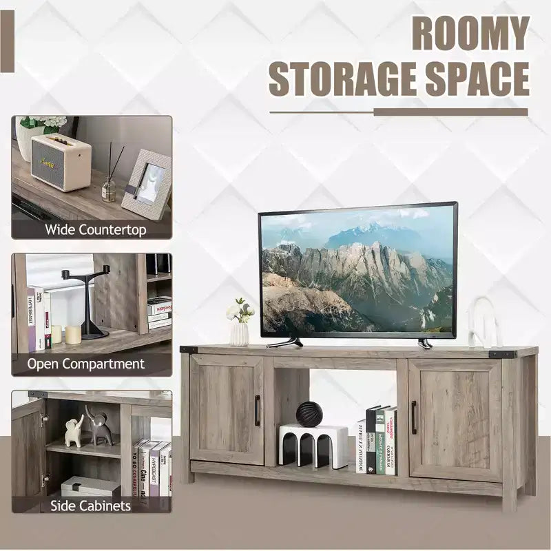 Costway 62'' Farmhouse TV Stand Entertainment Center for TVs up to 70 Inches Natural