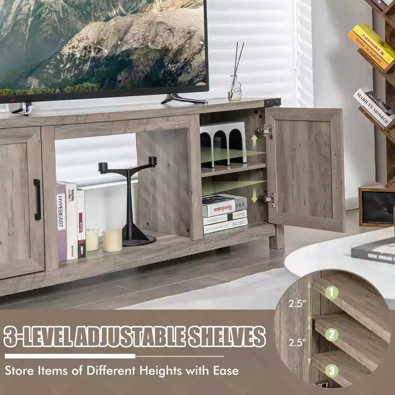 Costway 62'' Farmhouse TV Stand Entertainment Center for TVs up to 70 Inches Natural