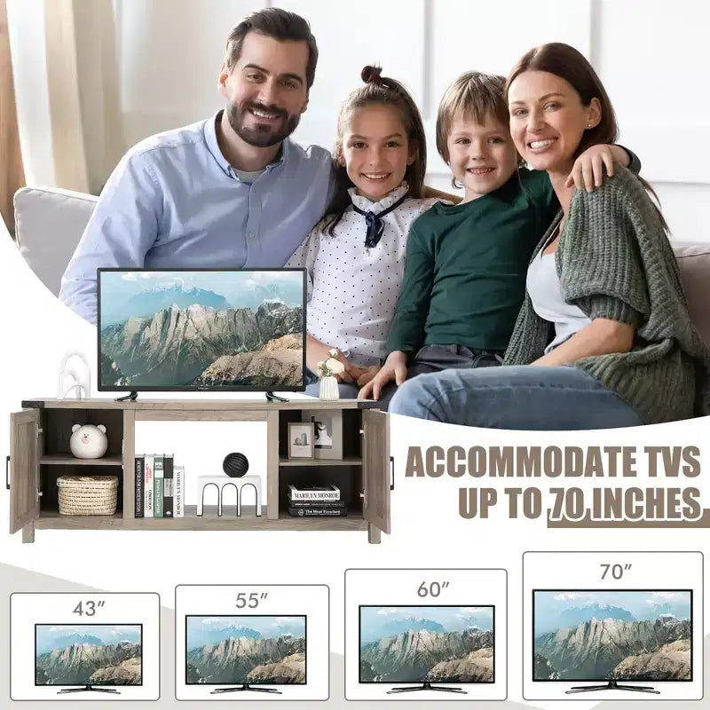 Costway 62'' Farmhouse TV Stand Entertainment Center for TVs up to 70 Inches Natural