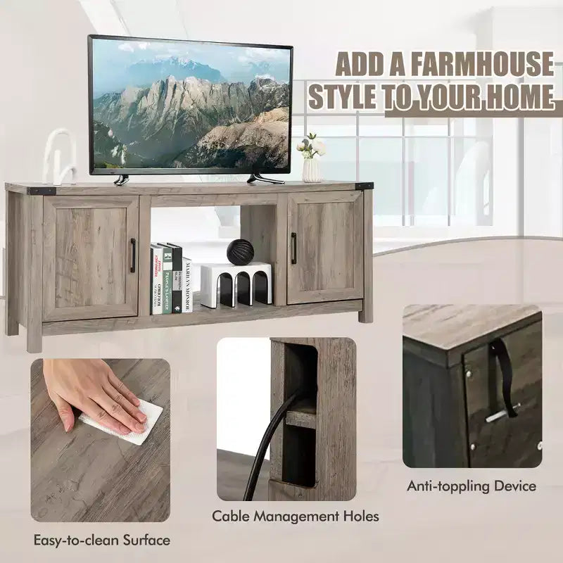 Costway 62'' Farmhouse TV Stand Entertainment Center for TVs up to 70 Inches Natural
