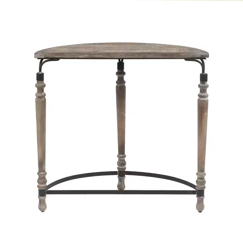 LuxenHome Rustic Wood and Metal Half Moon Console and Entry Table Brown