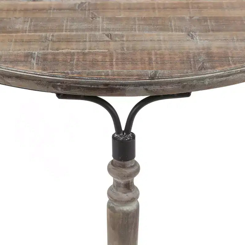 LuxenHome Rustic Wood and Metal Half Moon Console and Entry Table Brown