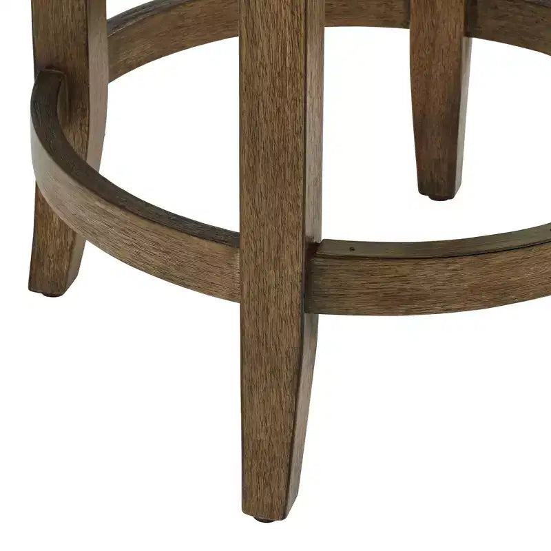 55 Downing Street Wood Swivel Bar Stool Smoke 24 High Rustic Vintage Gray Faux Leather Cushion Backrest Footrest for Kitchen Counter Island Home Shed