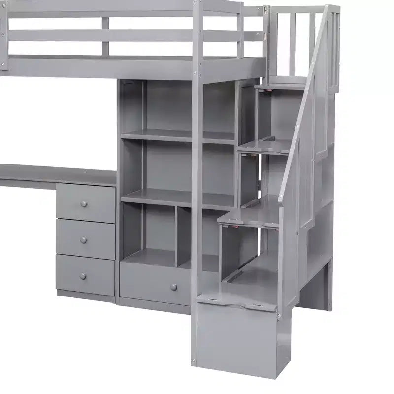 Twin Size Loft Bed with L Shaped Desk, Drawers, Storage and Storage Staircase - ModernLuxe