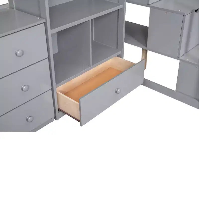 Twin Size Loft Bed with L Shaped Desk, Drawers, Storage and Storage Staircase - ModernLuxe