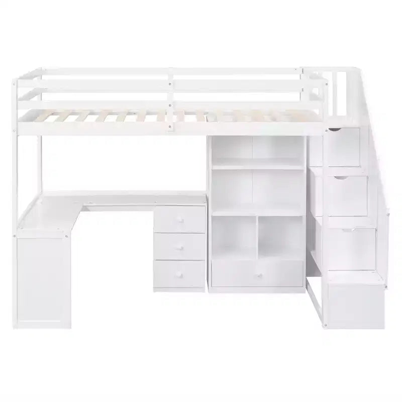 Twin Size Loft Bed with L Shaped Desk, Drawers, Storage and Storage Staircase - ModernLuxe