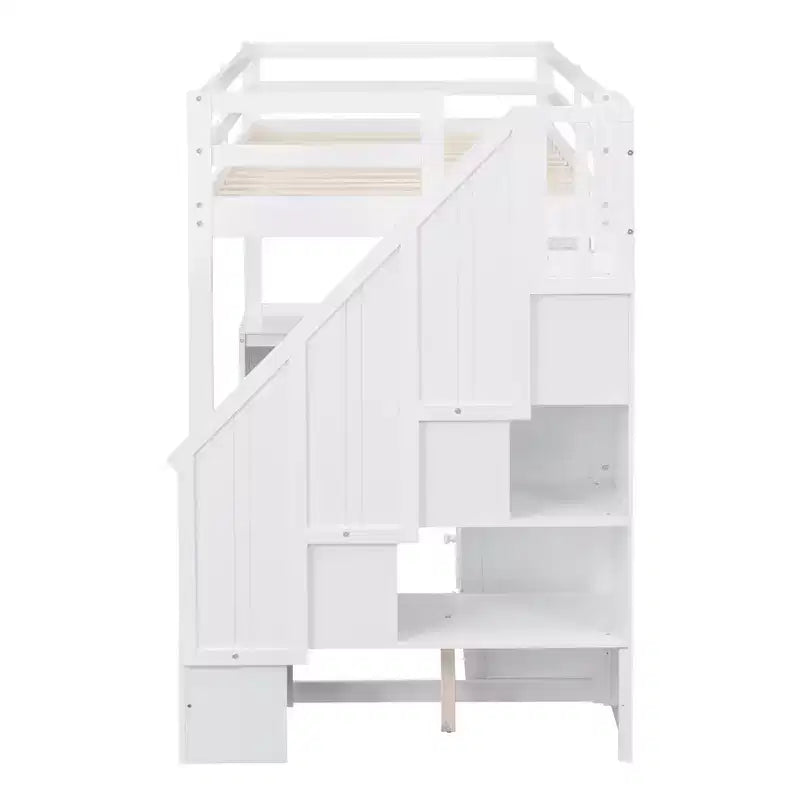 Twin Size Loft Bed with L Shaped Desk, Drawers, Storage and Storage Staircase - ModernLuxe