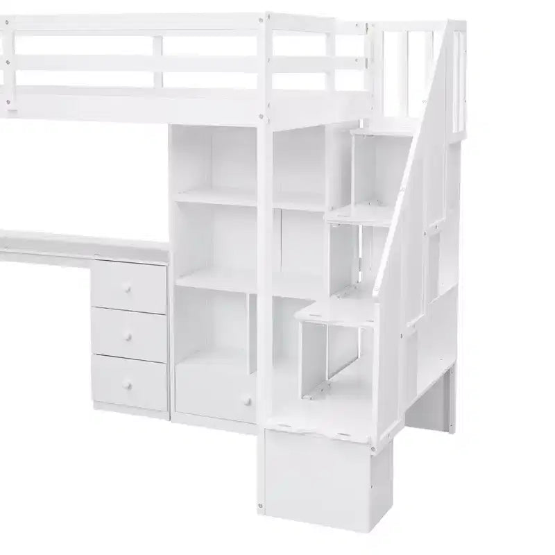 Twin Size Loft Bed with L Shaped Desk, Drawers, Storage and Storage Staircase - ModernLuxe