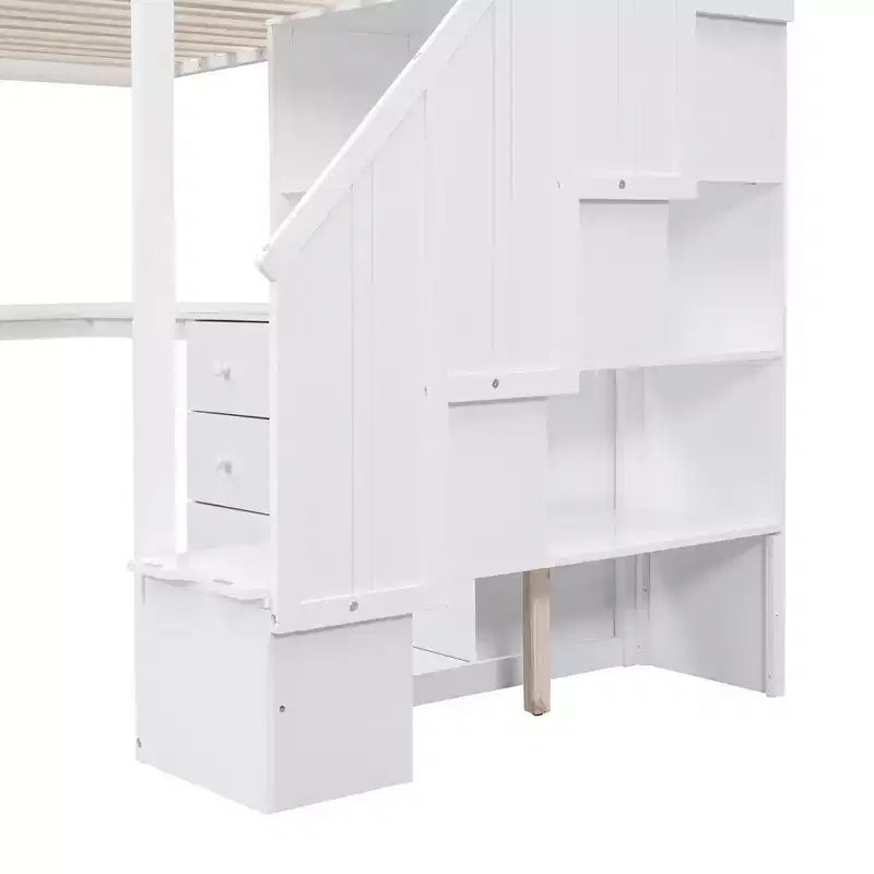 Twin Size Loft Bed with L Shaped Desk, Drawers, Storage and Storage Staircase - ModernLuxe