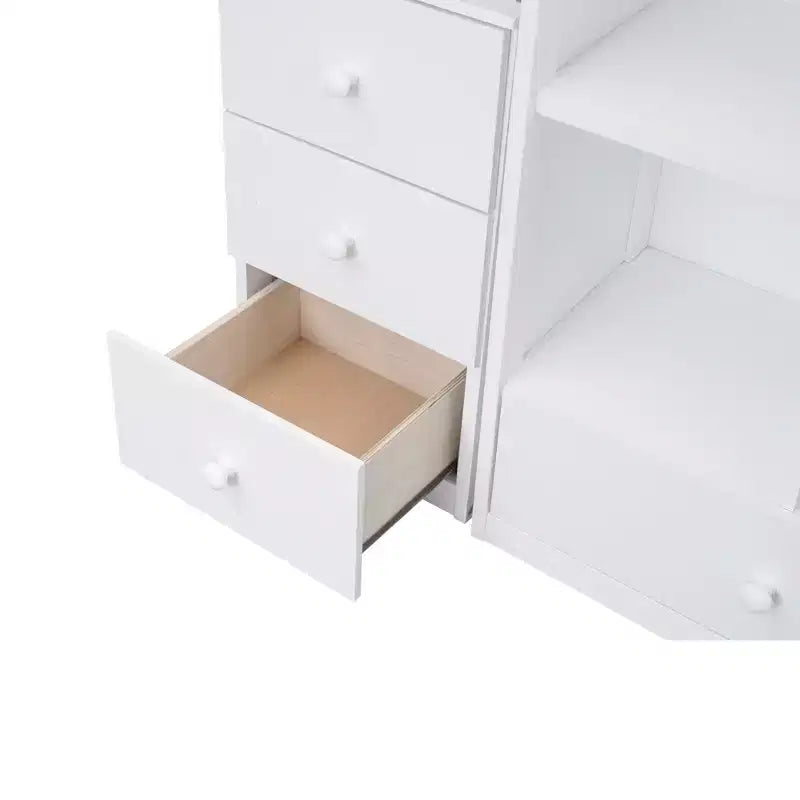 Twin Size Loft Bed with L Shaped Desk, Drawers, Storage and Storage Staircase - ModernLuxe