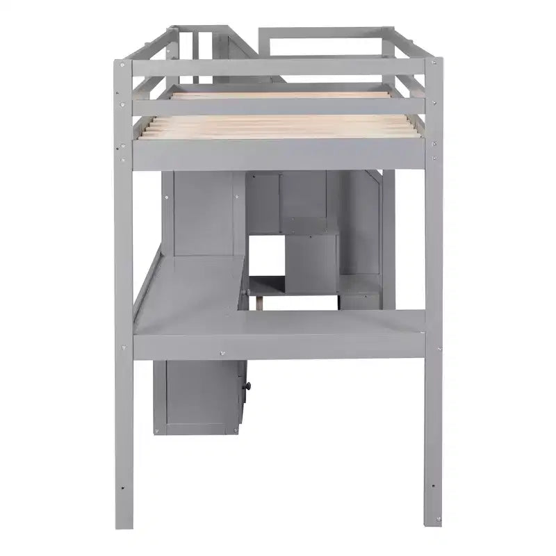 Twin Size Loft Bed with L Shaped Desk, Drawers, Storage and Storage Staircase - ModernLuxe
