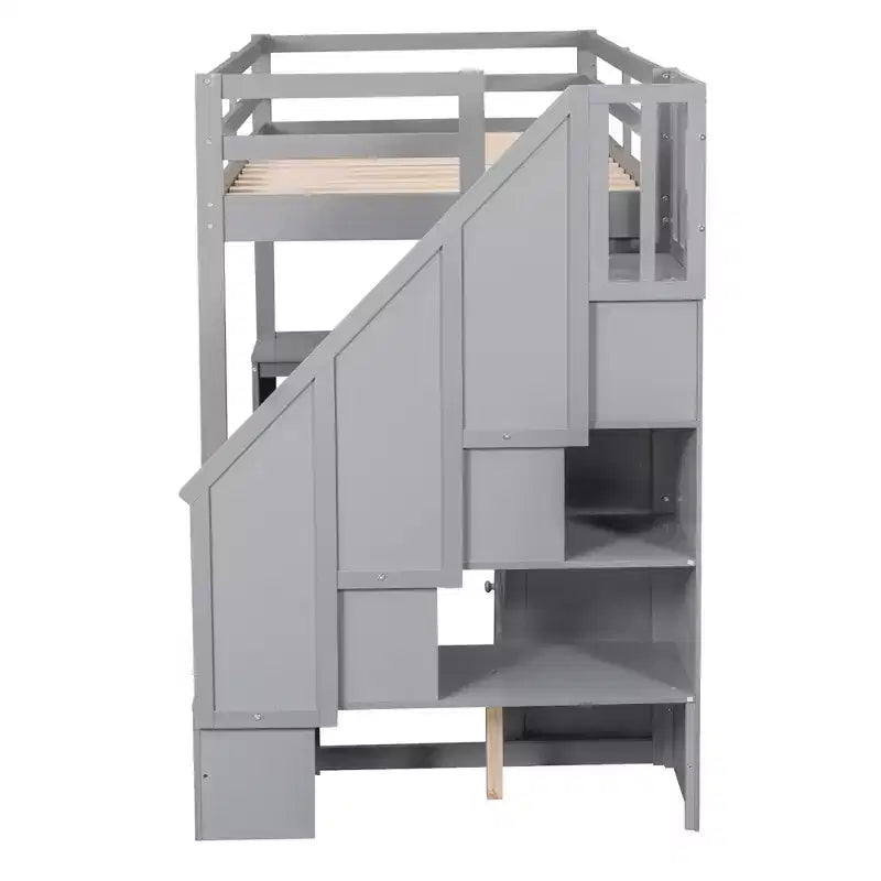 Twin Size Loft Bed with L Shaped Desk, Drawers, Storage and Storage Staircase - ModernLuxe
