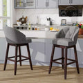 Costway Set of 2 Swivel Bar Stools Tufted Bar Height Pub Chairs with Rubber Wood Legs Grey/Beige