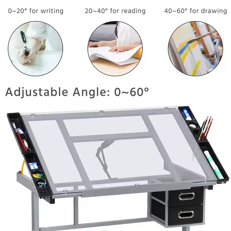 Yaheetech Adjustable Drafting Drawing Craft Table Black