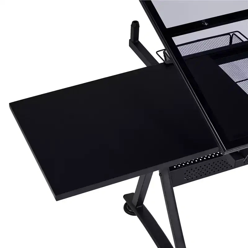 Yaheetech Adjustable Glass Drafting Table & Stool Set Black