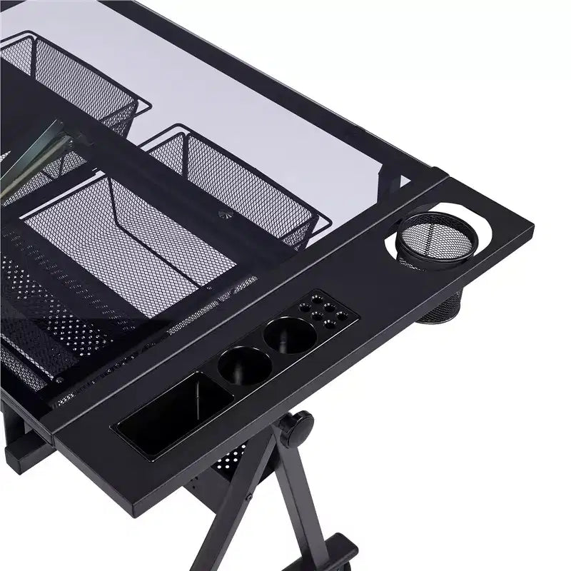 Yaheetech Adjustable Glass Drafting Table & Stool Set Black